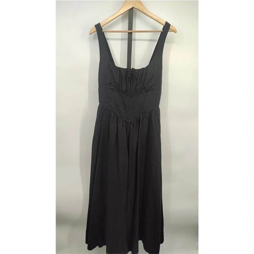 Quince 100% European Linen Corset Midi Dress black M - Picture 2 of 4